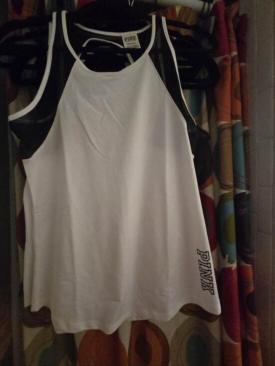 PINK Victoria's Secret Tops - PINK Victoria's Secret White Racerback Tank with Black Trim